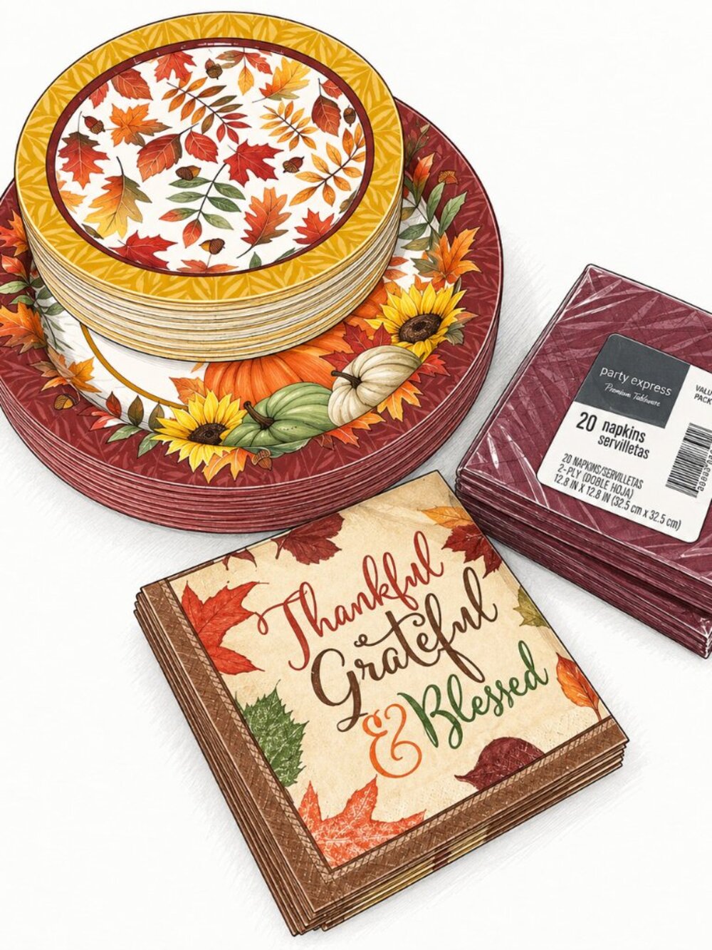 Set de vajilla y servilletas decorativas de otoño/Acción de Gracias , ideal para